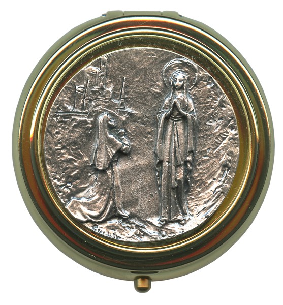 Lourdes Metal Gold Plated Pyx with Pewter Picture mm.50- 2"