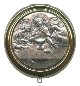 Last Supper Metal Gold Plated Pyx with Pewter Picture mm.50- 2"