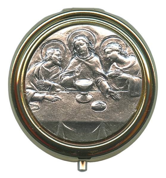 Last Supper Metal Gold Plated Pyx with Pewter Picture mm.50- 2"