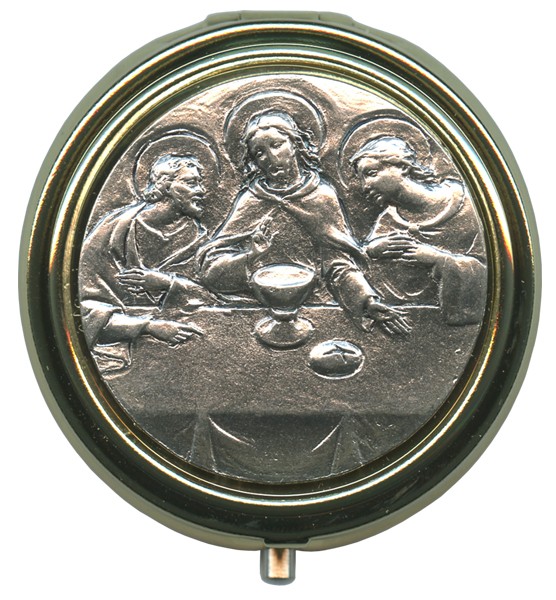 Last SUpper Metal Gold Plated Pyx with Pewter Picture mm.60- 2 1/2"