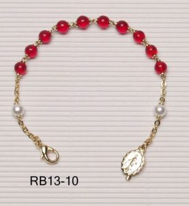 Gold Plated Rosary Bracelet Ruby Red