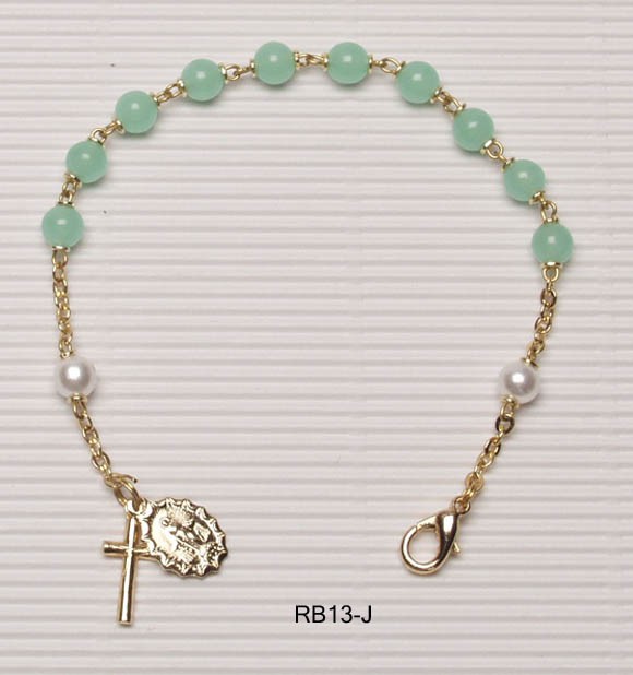 Gold Plated Rosary Bracelet Jade