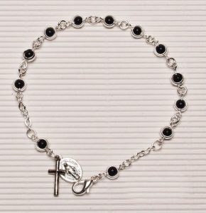 Rosary Bracelet Silver Plated Black