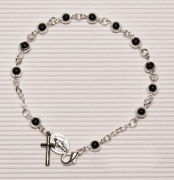 Rosary Bracelet Silver Plated Black