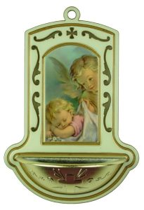 Guardian Angel with Baby White Water Font cm.9x13 - 3 1/2"x5"