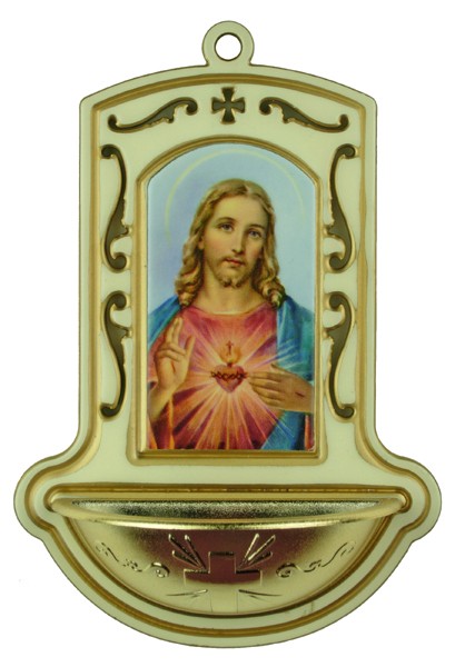 Sacred Heart of Jesus White Water Font cm.9x13 - 3 1/2"x5"
