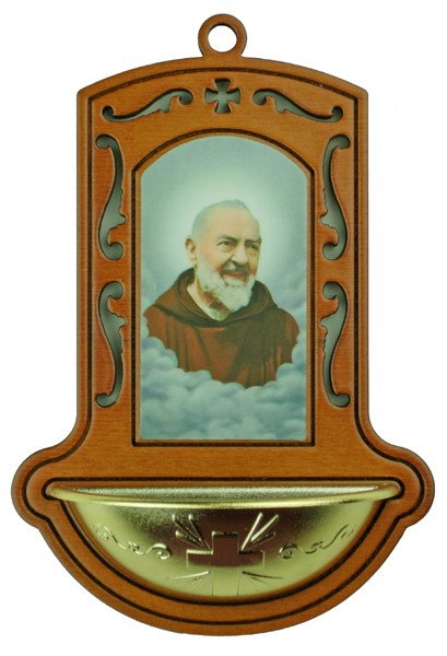 Padre Pio Brown Water Font cm.9x13 - 3 1/2"x5"