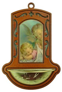 Guardian Angel with Baby Brown Water Font cm.9x13 - 3 1/2"x5"