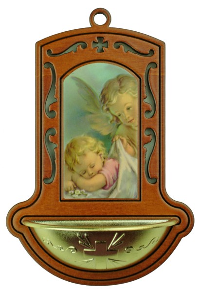 Guardian Angel with Baby Brown Water Font cm.9x13 - 3 1/2"x5"