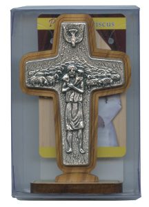 Good Shepherd/ Pope Francis Crucifix with Base Olive Wood cm.8.5x 5.6 - 3 1/2