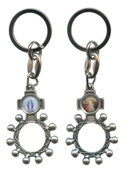 Silver Plated Decade Rosary Keychain cm.5 - 2"