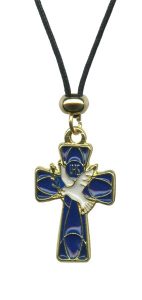 Blue Cross and White Dove Pendent with Cord Necklace mm.32 - 1 1/4"