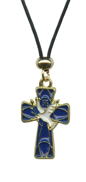 Blue Cross and White Dove Pendent with Cord Necklace mm.32 - 1 1/4"