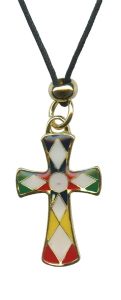 Multi Colour Cross Pendent with Cord Necklace mm.32 - 1 1/4"