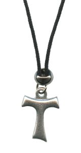 Pewter Tau Cross Pendent with Cord Necklace mm.19- 3/4"
