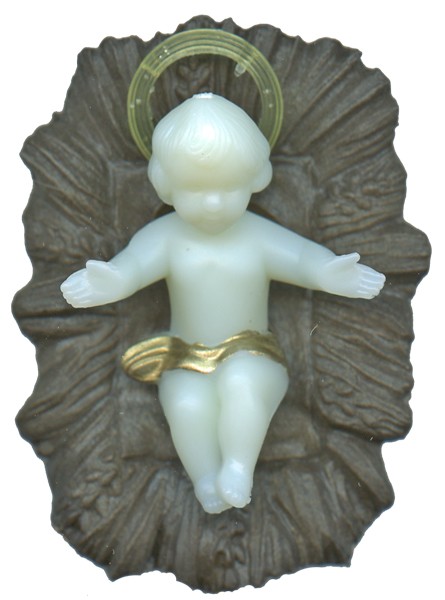 Brown Plastic Crib with Luminous Baby Jesus 5.5 cm