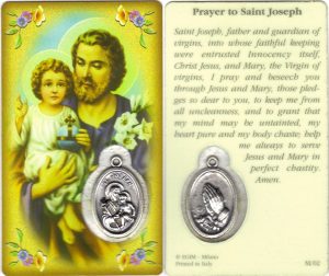 St.Joseph Prayer Card with Medal cm.8.5 x 5 - 3 1/4" x 2"