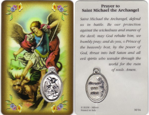 St.Michael Prayer Card with Medal cm.8.5 x 5 - 3 1/4" x 2"