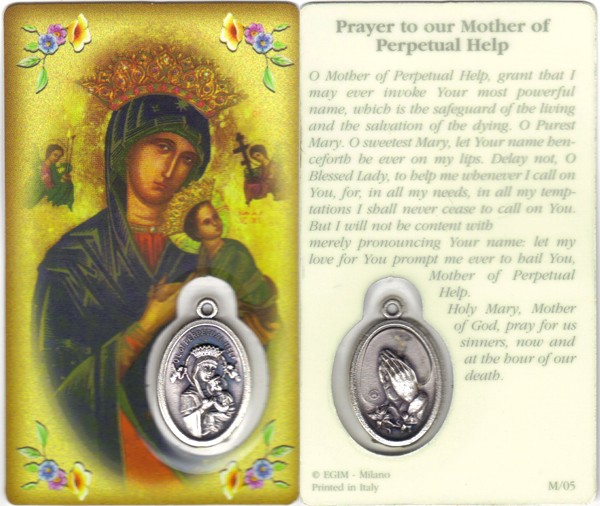 Perpetual Help Prayer Card with Medal cm.8.5 x 5 - 3 1/4" x 2"