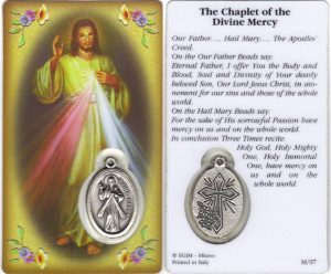 Chaplet of Divine Mercy Prayer Card with Medal cm.8.5 x 5 - 3 1/4" x 2"