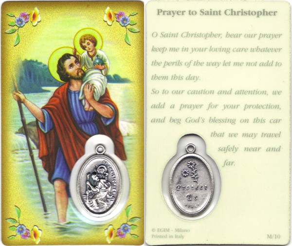 Prayer to/ St. Christopher Prayer Card with Medal cm.8.5 x 5 - 3 1/4" x 2"