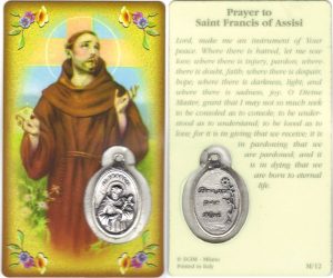 Prayer to/ St.Francis Prayer Card with Medal cm.8.5 x 5 - 3 1/4" x 2"