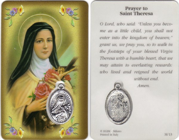 Prayer to/ St.Therese Prayer Card with Medal cm.8.5 x 5 - 3 1/4" x 2"