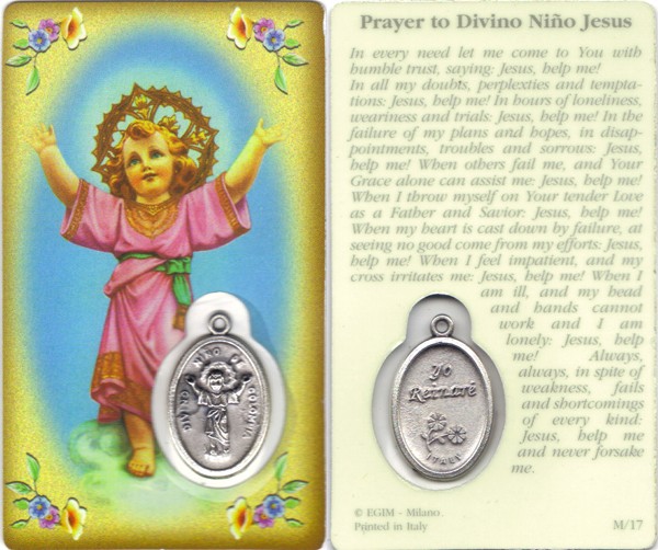 Prayer to/ Baby Jesus Prayer Card with Medal cm.8.5 x 5 - 3 1/4" x 2"
