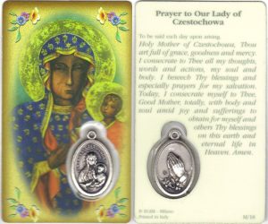 Prayer to/ Czestochowa Prayer Card with Medal cm.8.5 x 5 - 3 1/4" x 2"