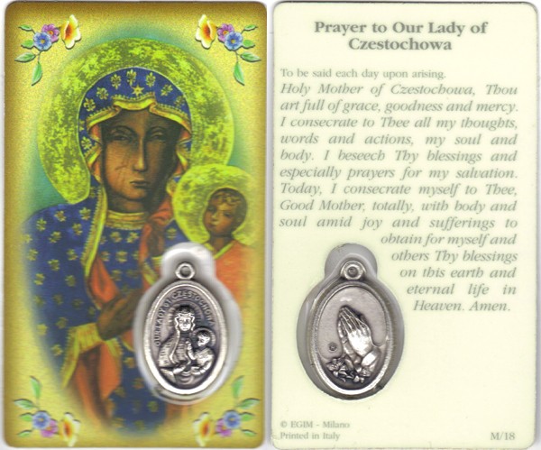 Prayer to/ Czestochowa Prayer Card with Medal cm.8.5 x 5 - 3 1/4" x 2"