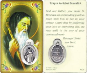 Prayer to/ St.Benedict Prayer Card with Medal cm.8.5 x 5 - 3 1/4" x 2"
