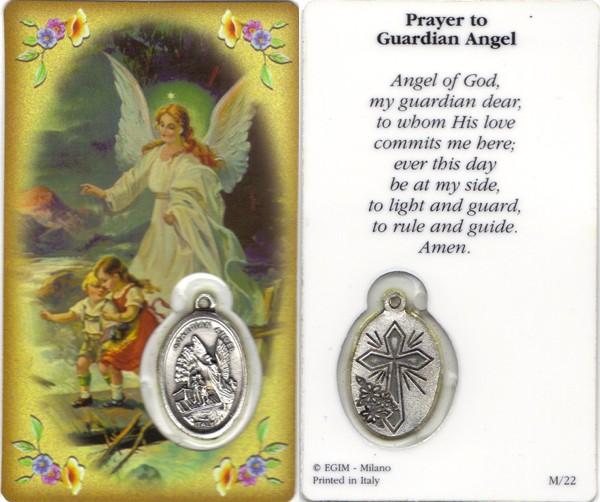 Prayer to/ Guardian Angel Prayer Card with Medal cm.8.5 x 5 - 3 1/4" x 2"