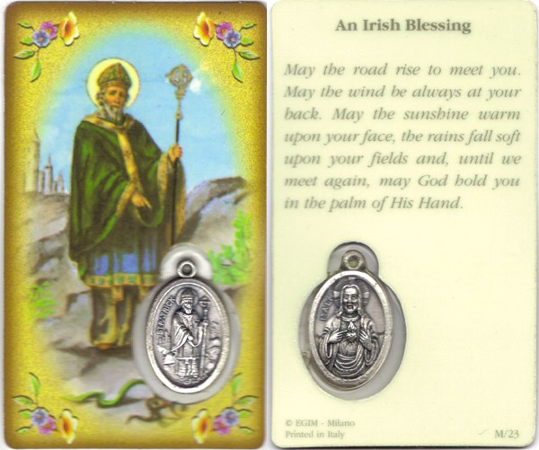 St.Patrick/ A Irish Blessing Prayer Card with Medal cm.8.5 x 5 - 3 1/4" x 2"