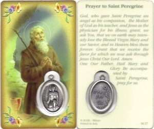 Prayer to/ St.Peregrine Prayer Card with Medal cm.8.5 x 5 - 3 1/4" x 2"