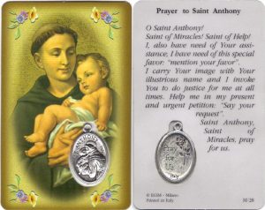 Prayer to/ St.Anthony Prayer Card with Medal cm.8.5 x 5 - 3 1/4" x 2"
