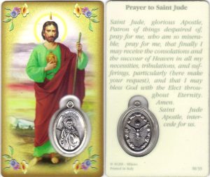 Prayer to/ St.Jude Prayer Card with Medal cm.8.5 x 5 - 3 1/4" x 2"