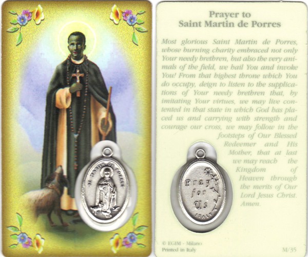 Prayer to/ St.Martin Prayer Card with Medal cm.8.5 x 5 - 3 1/4" x 2"
