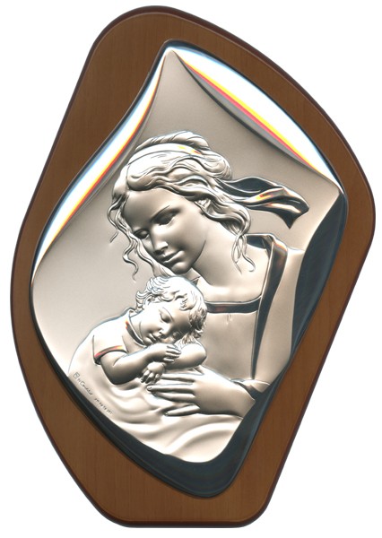 Mother and Child Silver Laminated Plaque cm.17x23 - 6 3/4" x 9"
