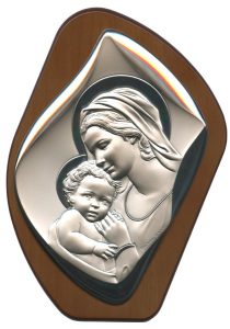 Mother and Child Silver Laminated Plaque cm.17x23 - 6 3/4" x 9"