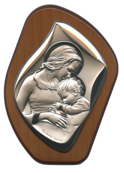 Mother and Child Silver Laminated Plaque cm.11x14.5 - 4 1/4"x 5 1/2"