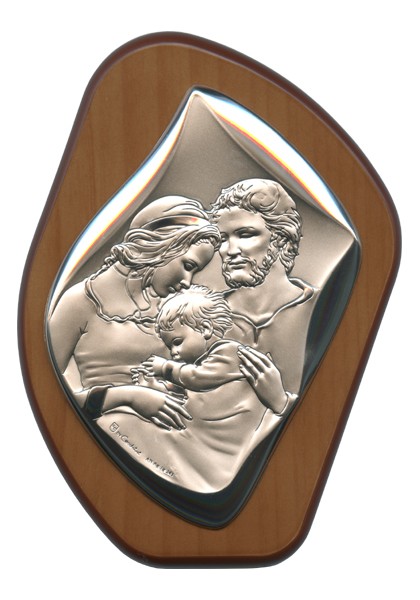 Holy Family Silver Laminated Plaque cm.11x14.5 - 4 1/4"x 5 1/2"