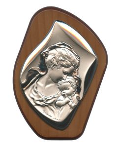 Mother and Child Silver Laminated Plaque cm.11x14.5 - 4 1/4"x 5 1/2"