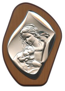Mother and Child Silver Laminated Plaque cm.11x14.5 - 4 1/4"x 5 1/2"