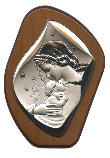 Mother and Child Silver Laminated Plaque cm.11x14.5 - 4 1/4"x 5 1/2"