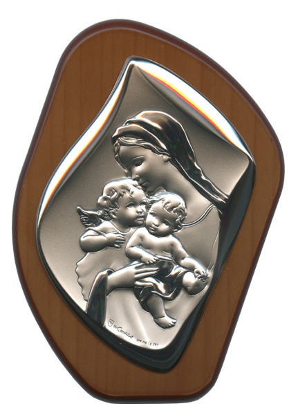 Mother and Child Silver Laminated Plaque cm.11x14.5 - 4 1/4"x 5 1/2"