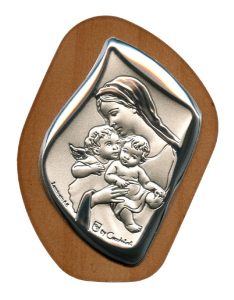 Mother and Child with Guardian Angel Silver Laminated Plaque cm.6.5x5 - 2 1/2"x2"
