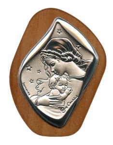 Mother and Child Silver Laminated Plaque cm.6.5x5 - 2 1/2"x2"