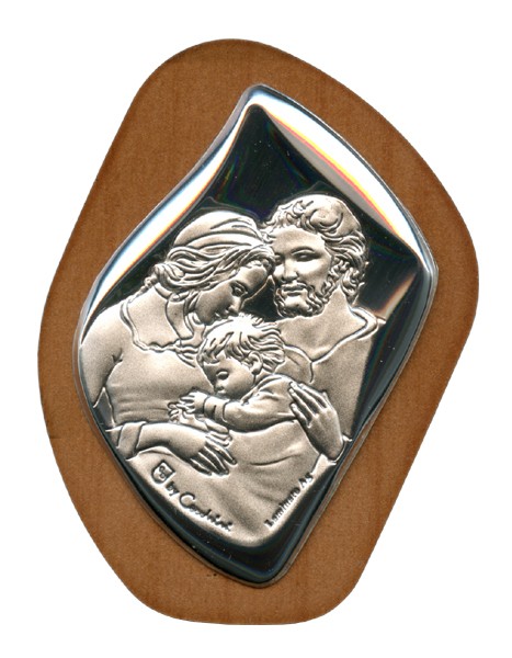 Holy Family Silver Laminated Plaque cm.6.5x5 - 2 1/2"x2"