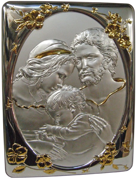 Holy Family Silver Laminated Plaque cm.25x33- 10"x13"