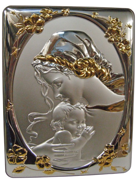 Mother and Child Silver Laminated Plaque cm.25x33- 10"x13"